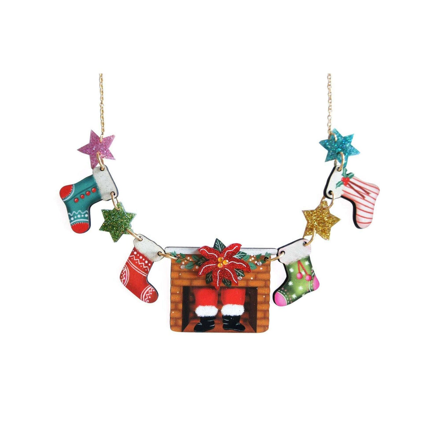 Christmas Chimney with Stockings Necklace by Laliblue