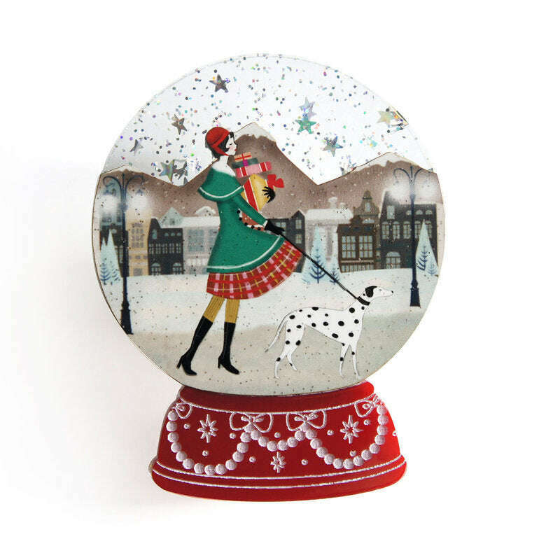Christmas Shopping Snow Globe Brooch by Laliblue