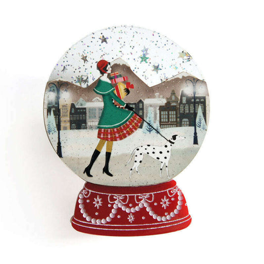 Christmas Shopping Snow Globe Brooch by Laliblue
