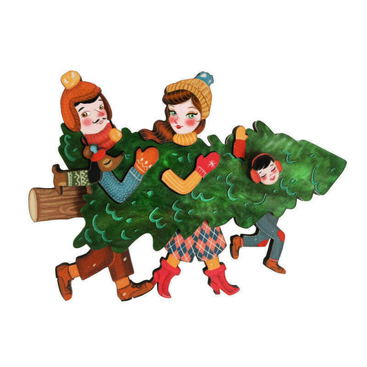 Family With Christmas Tree Brooch by Laliblue