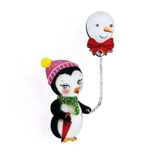 Festive Penguin with Balloon Brooch by Laliblue