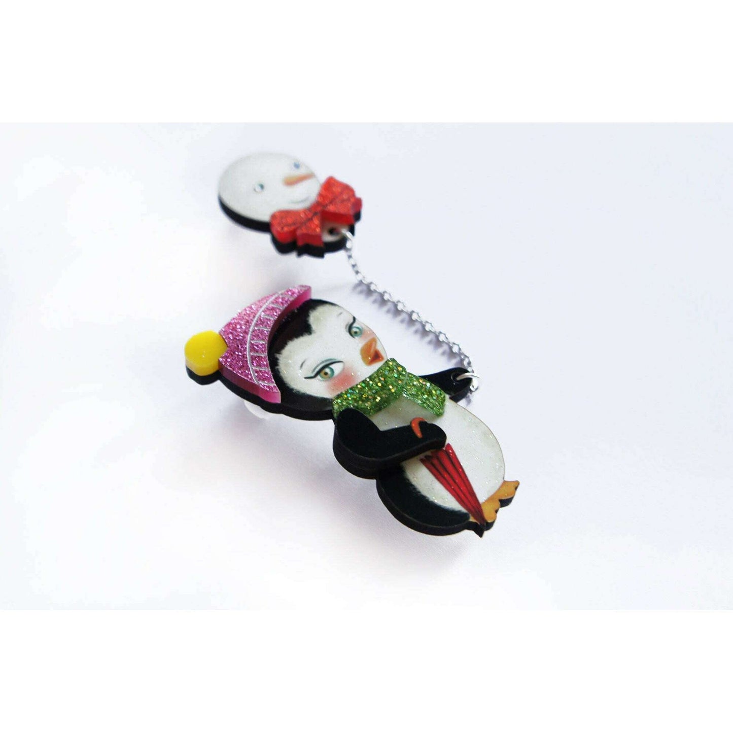 Festive Penguin with Balloon Brooch by Laliblue