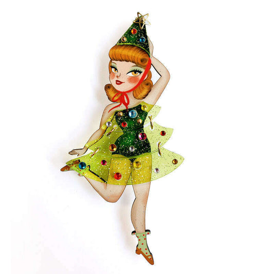 Girl with Christmas Postcards Brooch by Laliblue
