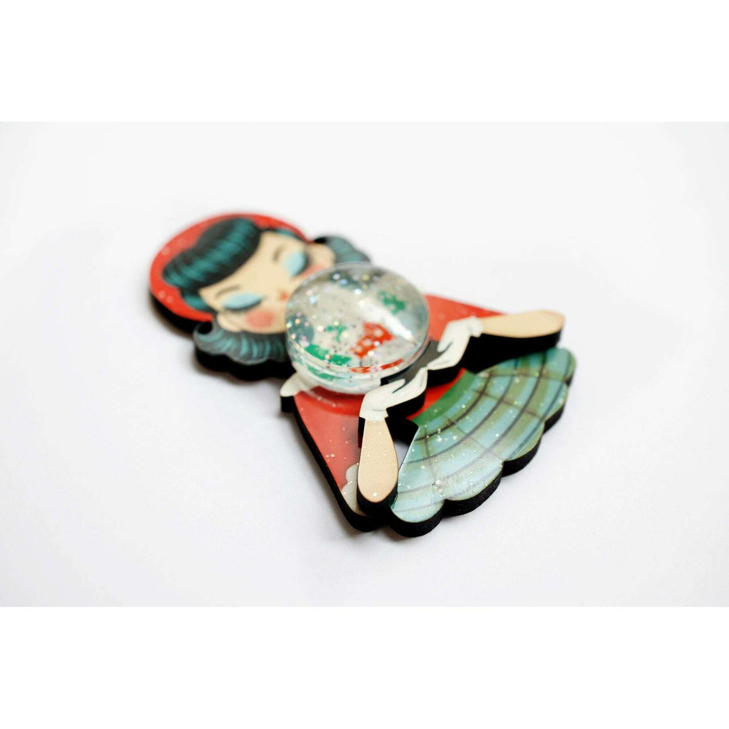 Girl with Snowman Snow Globe Brooch by Laliblue