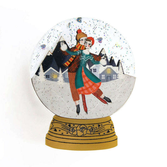 Ice Skating Snow Globe Brooch by Laliblue