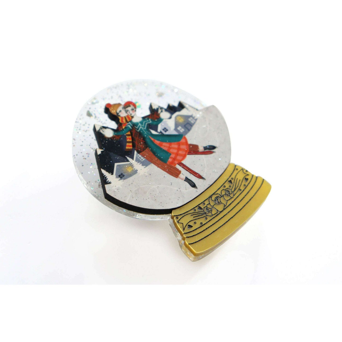 Ice Skating Snow Globe Brooch by Laliblue