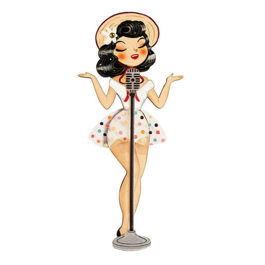 Pin Up Singer w/ Victrola Brooch by Laliblue