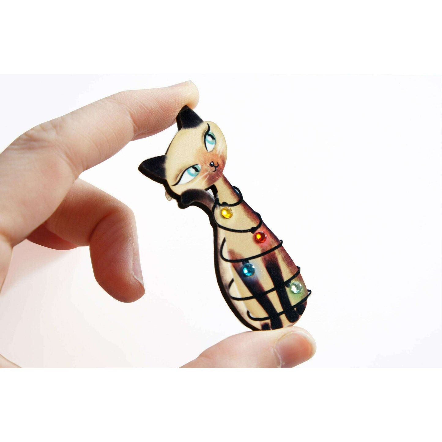 Siamese Cat with Christmas Lights Brooch by Laliblue