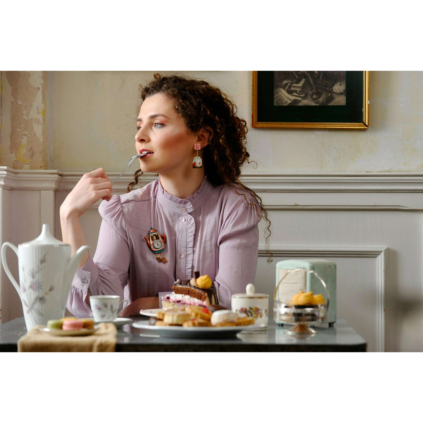 Teapot Clock Brooch by Laliblue