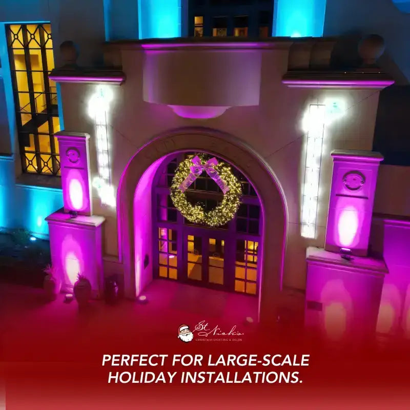 a building with a wreath on it