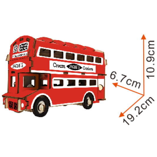 London Double Decker Bus Wooden Model Kit 94 Piece Display