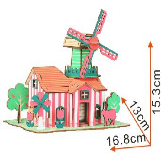 Windmill Model Kit - Wooden Laser-Cut 3D Puzzle (82 Pcs)