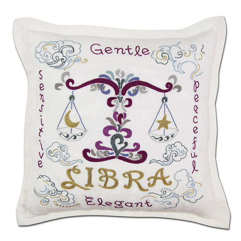 Libra Astrology Hand-Embroidered Pillow by Cat Studio