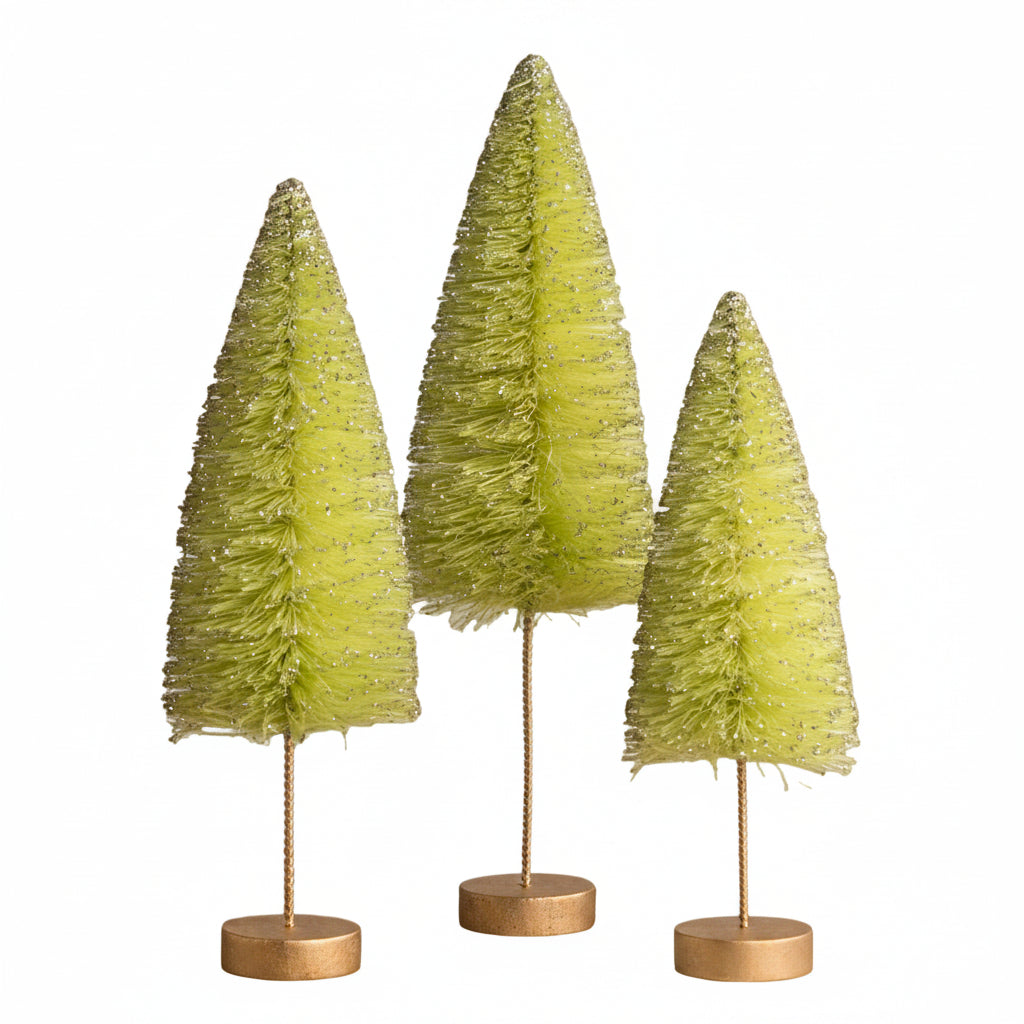 Lime Green Bottle Brush Trees Set of 3 by Bethany Lowe