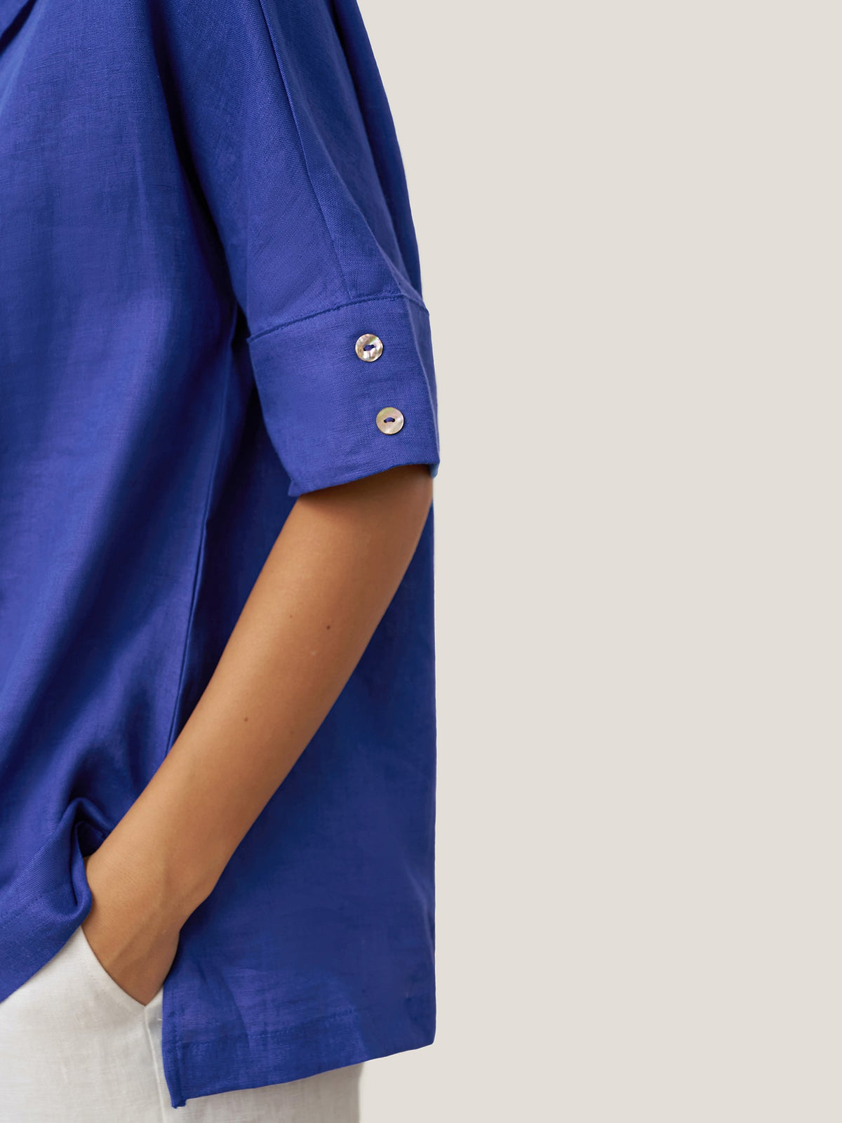 a person wearing a blue shirt