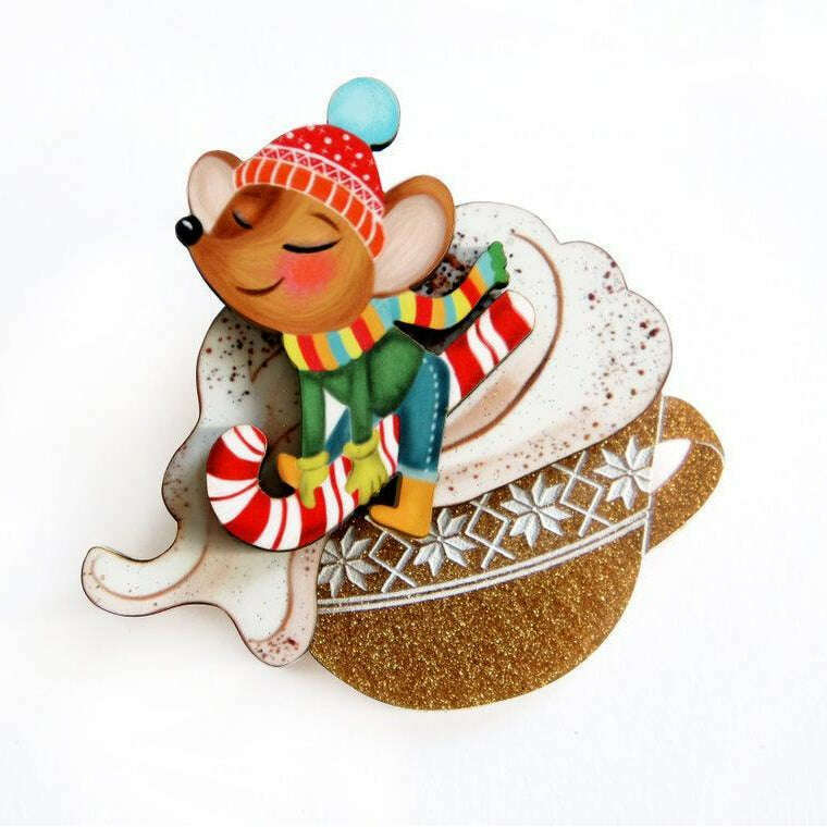 Little Mouse on Cappuccino Cream Brooch by Laliblue