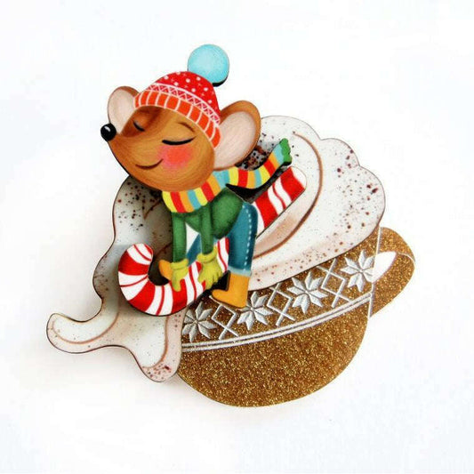 Little Mouse on Cappuccino Cream Brooch by Laliblue