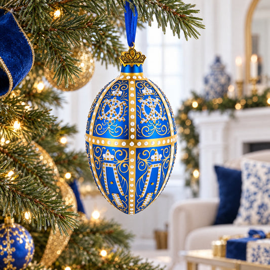 1896 Twelve Monograms Royal Glass Egg Ornament 4 Inches