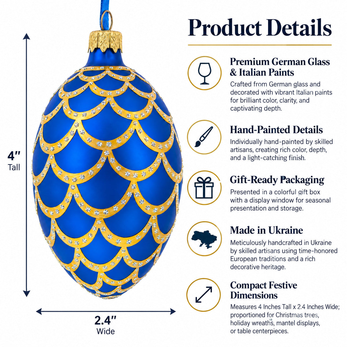 1900 Pine Cone Royal Egg Glass Ornament 4 Inches
