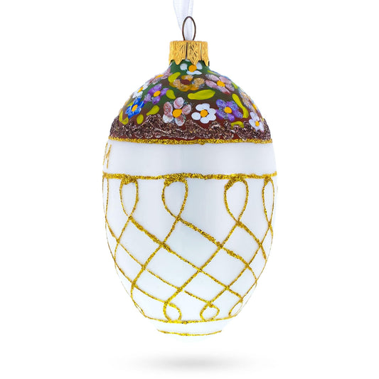 1901 Basket of Flowers Royal Egg Glass Ornament 4 Inches