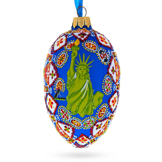 Statue of Liberty Ukrainian Glass Egg Ornament 4 Inches