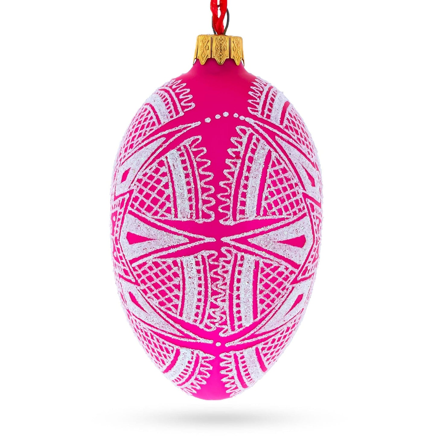 White Star Ukrainian Glass Egg Ornament 4 Inches