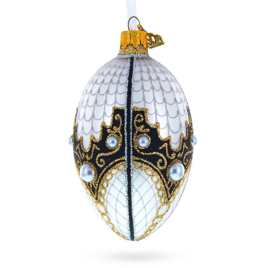 Mother Of Pearl on Gold Filigree Glass Ball Christmas Ornament 4 Inches