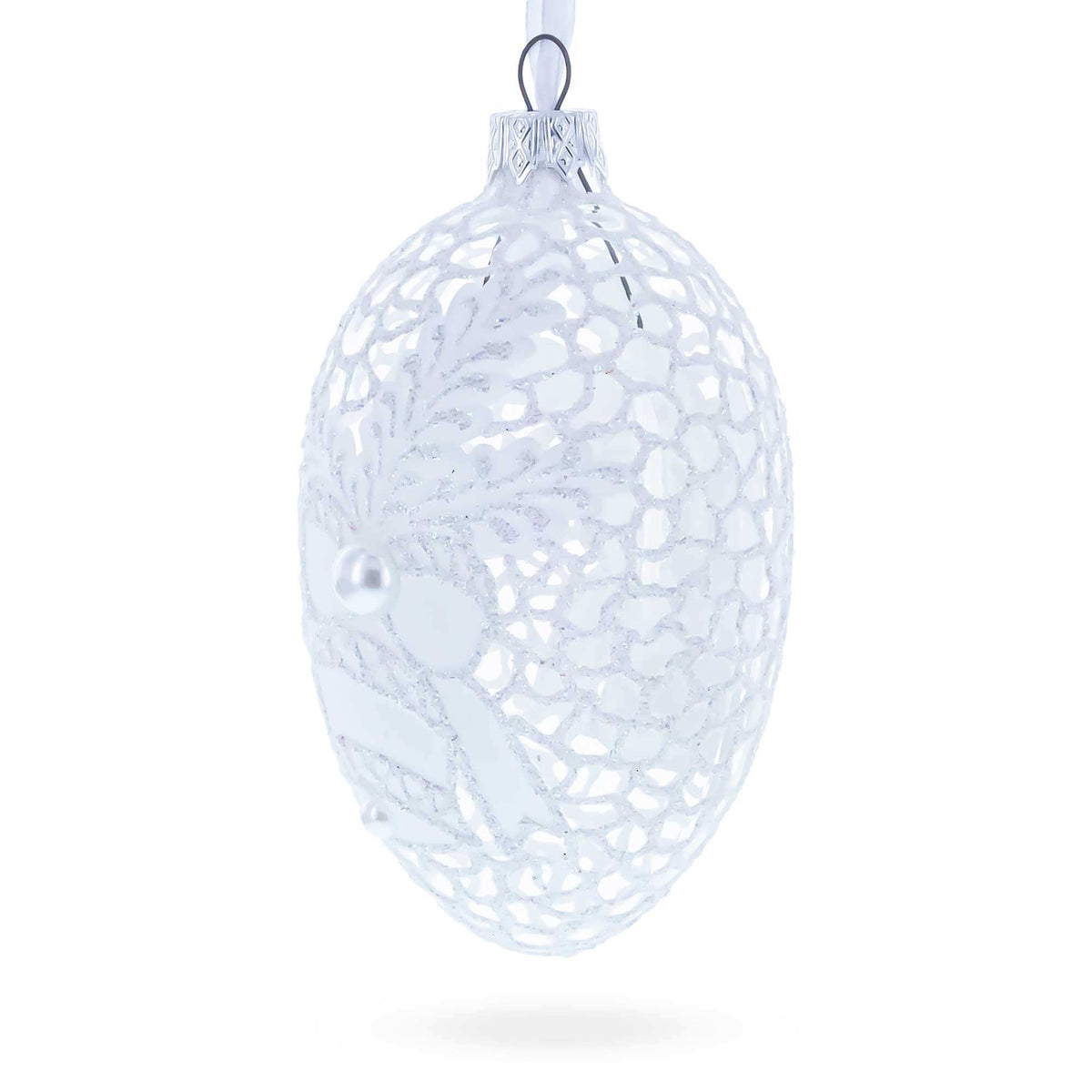 Winter Bells Egg Glass Ornament 4 Inches