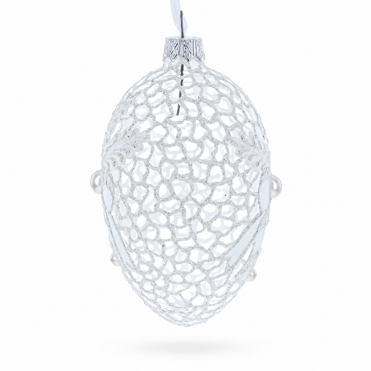 Winter Bells Egg Glass Ornament 4 Inches
