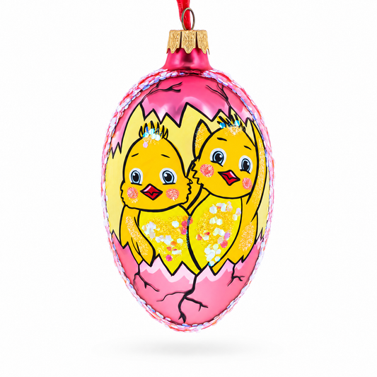Two Chicks Egg Glass Ornament 4 Inches