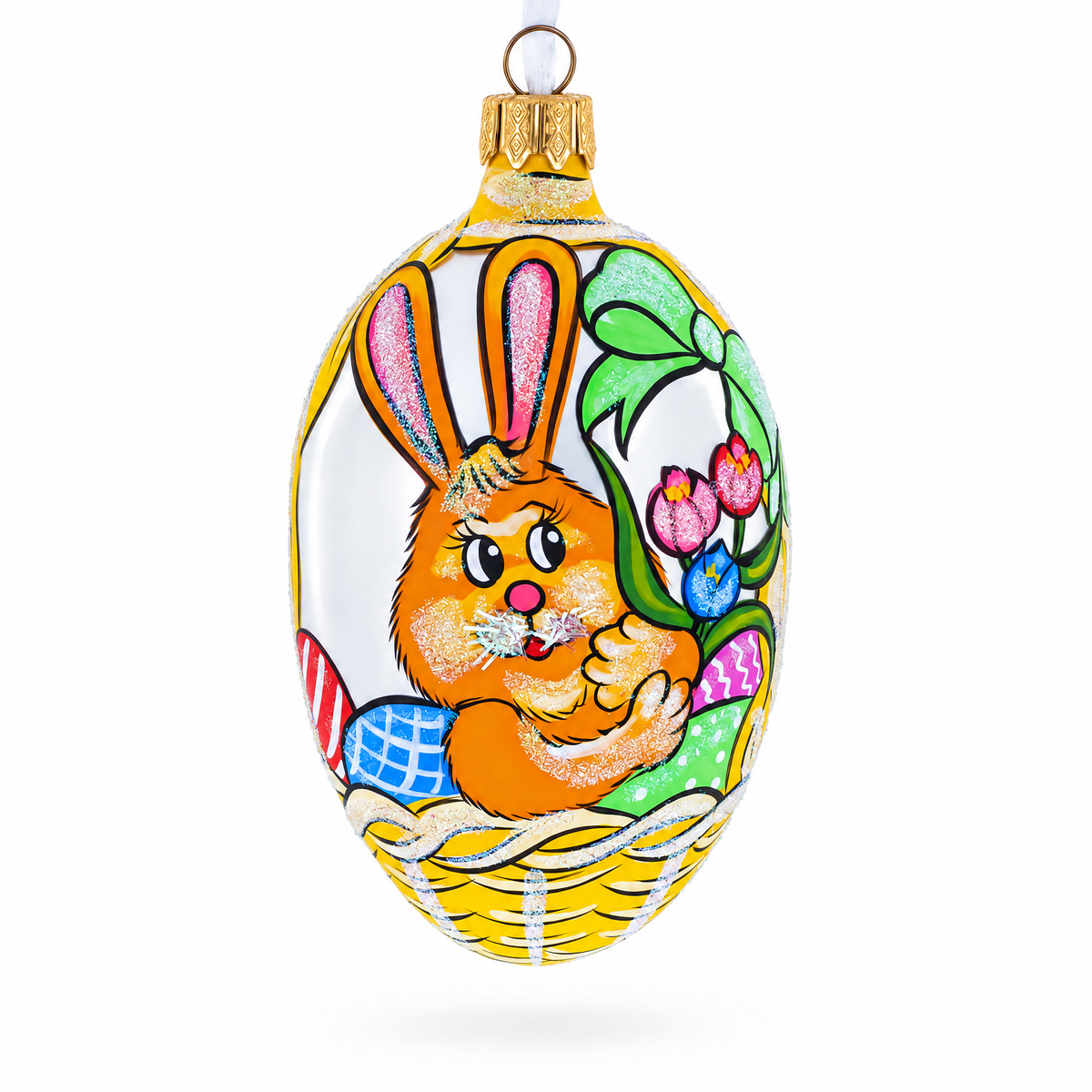 a painted egg shaped ornament