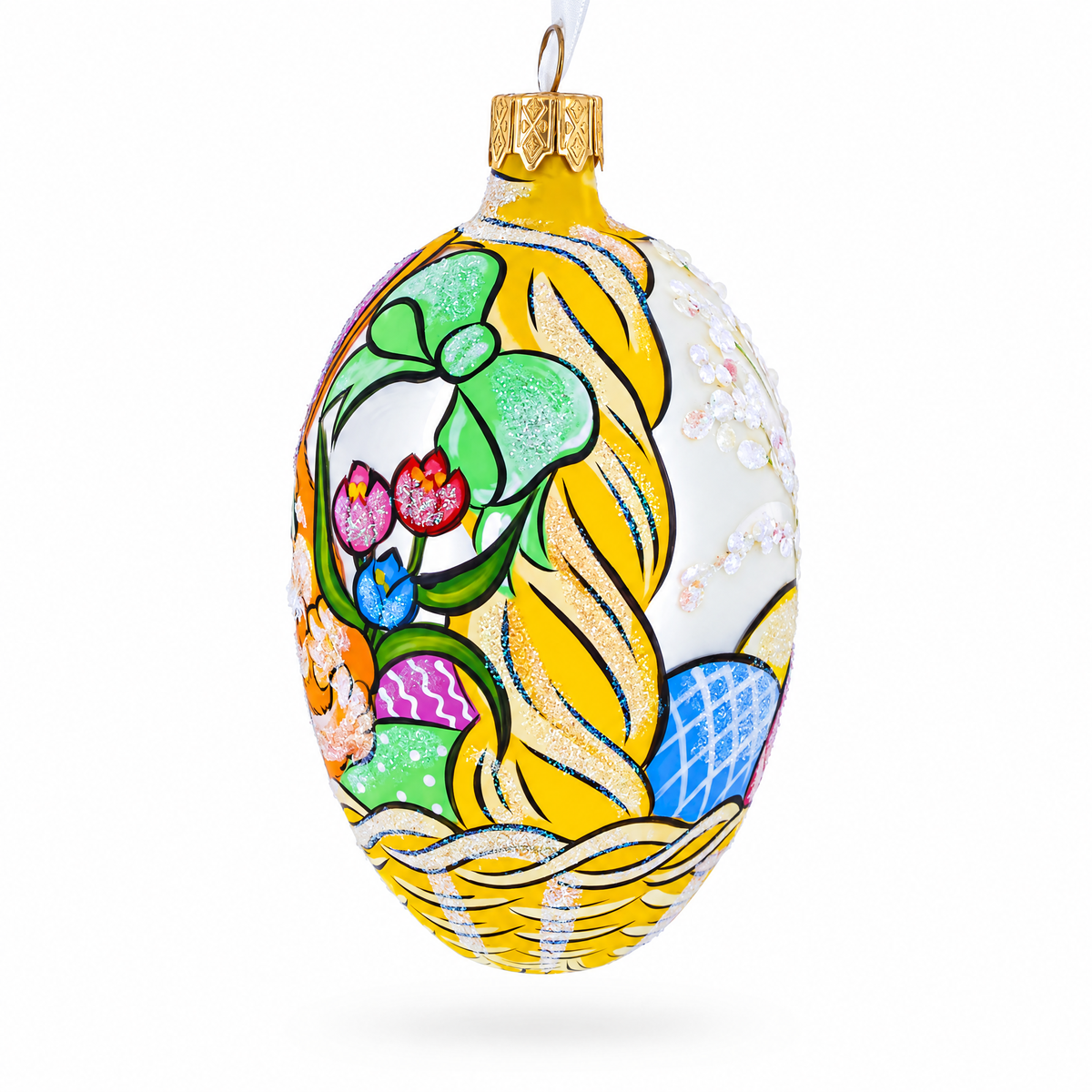 a yellow and white decorated egg