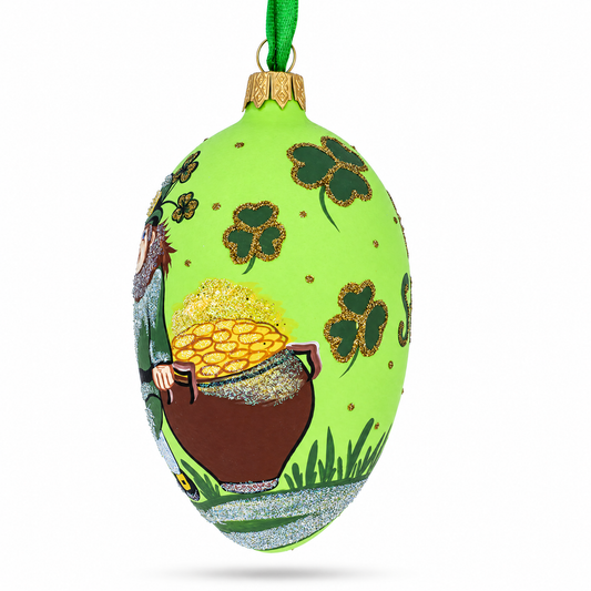 Happy St Patrick's Day Egg Glass Ornament 4 Inches