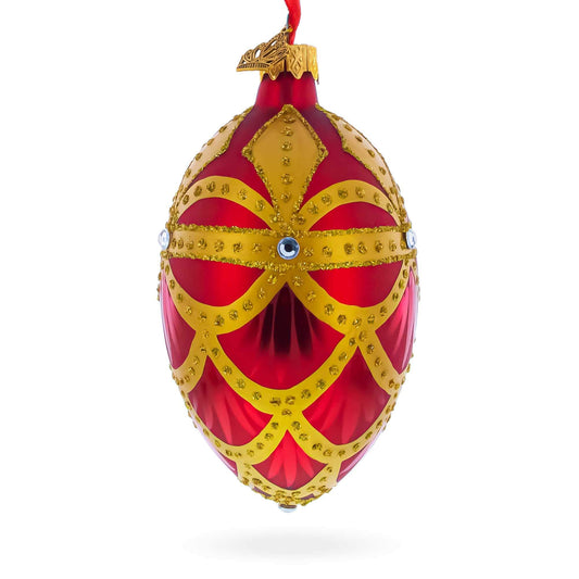 Gold Trellis on Red Egg Glass Ornament 4 Inches
