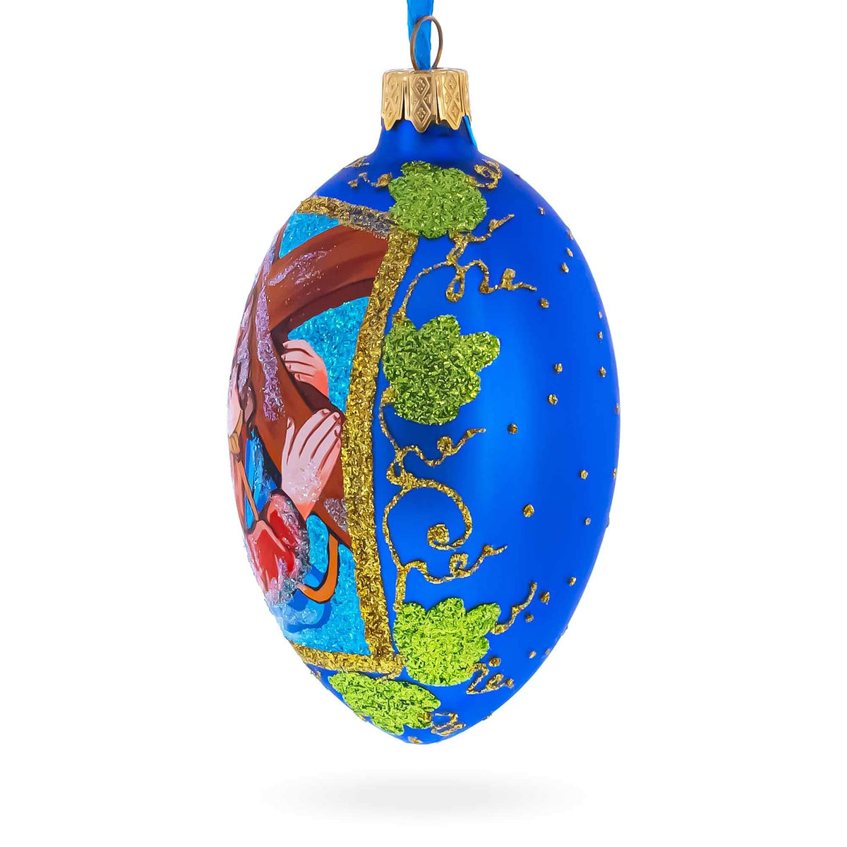 Jesus Carrying The Cross Glass Egg Ornament 4 Inches