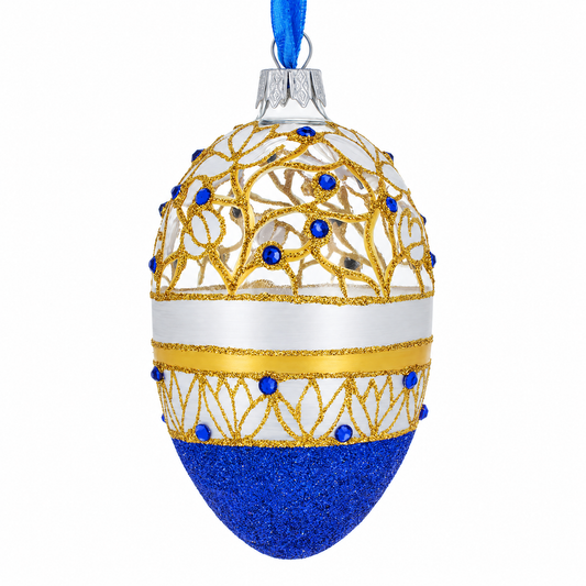 Golden Wines Jeweled Egg Glass Ornament 4 Inches