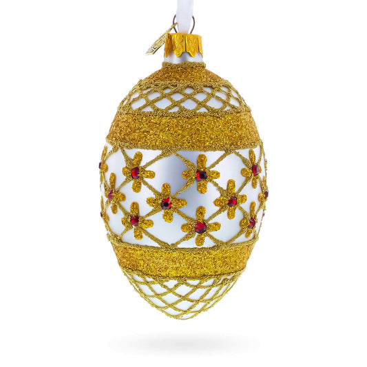 Gold Stars On Trellis Egg Glass Ornament 4 Inches