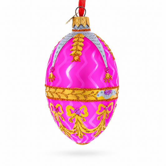 Golden Garlands On Pink Egg Glass Ornament 4 Inches