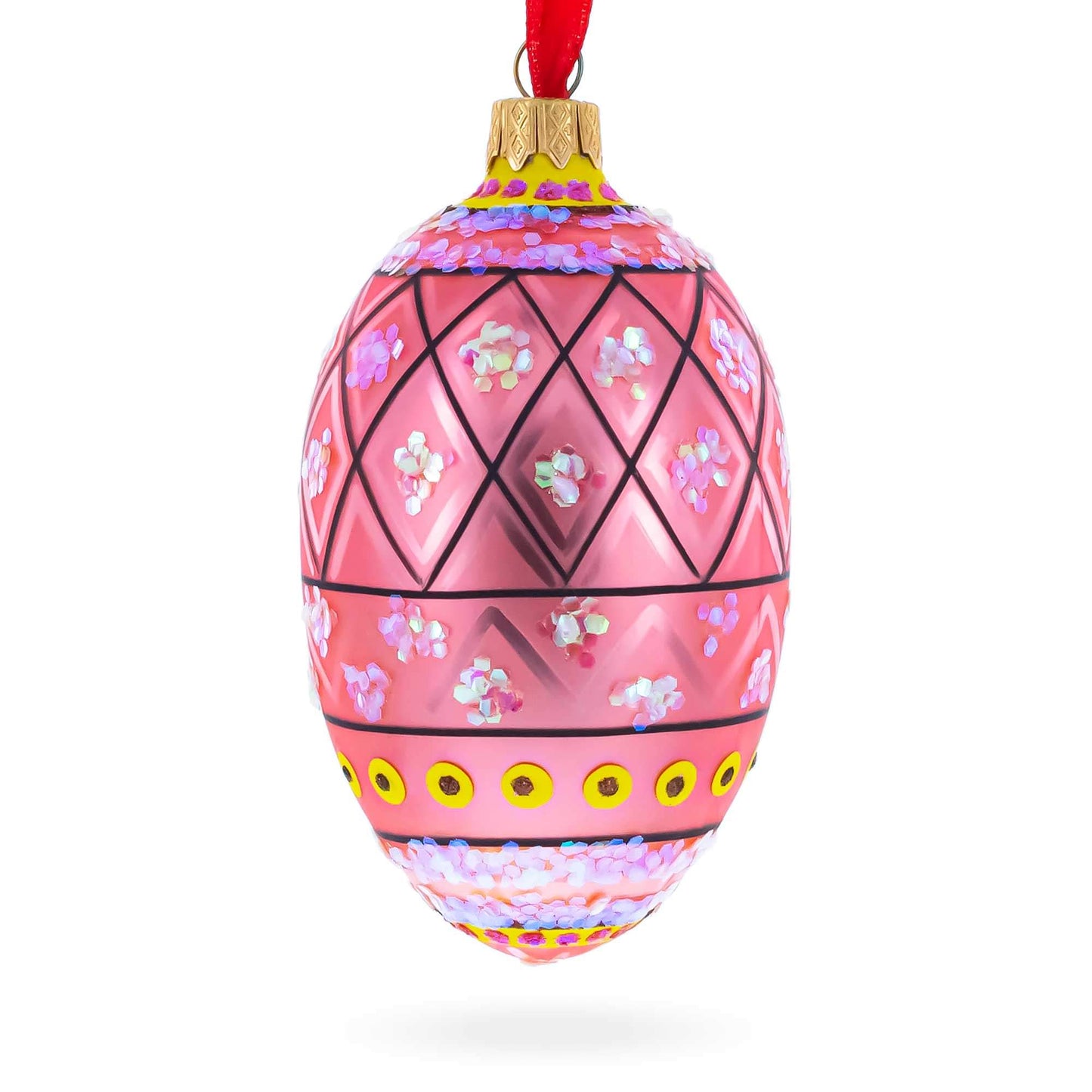 Easter Bunny With Tulips Glass Egg Ornament 4 Inches