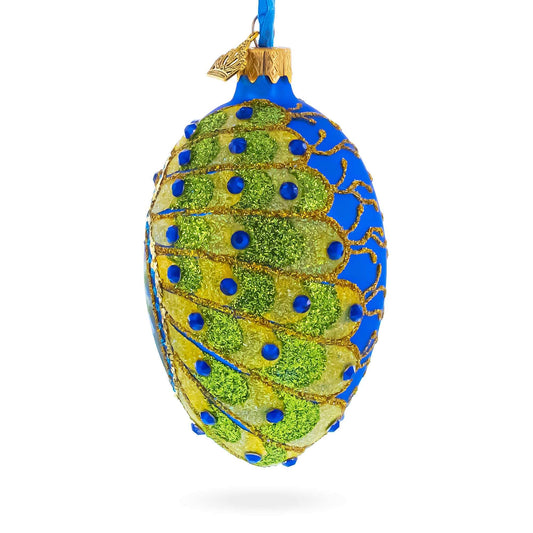 Peacock Glass Egg Ornament 4 Inches