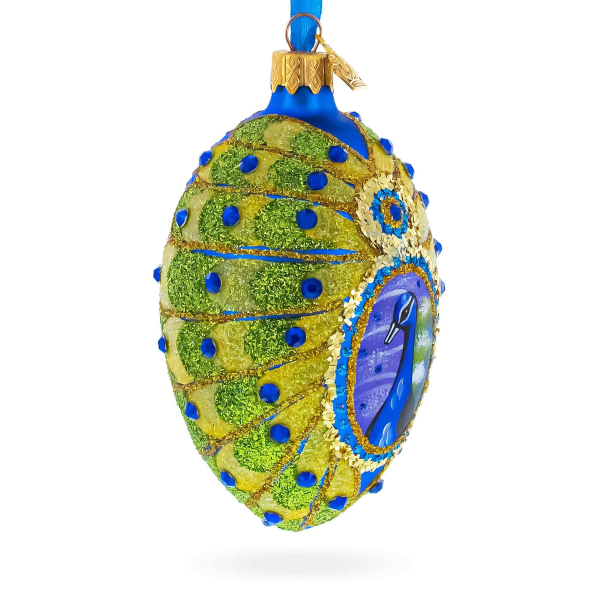 Peacock Glass Egg Ornament 4 Inches