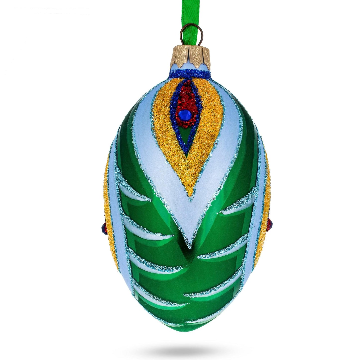 Peacock Feather Glass Egg Ornament 4 Inches