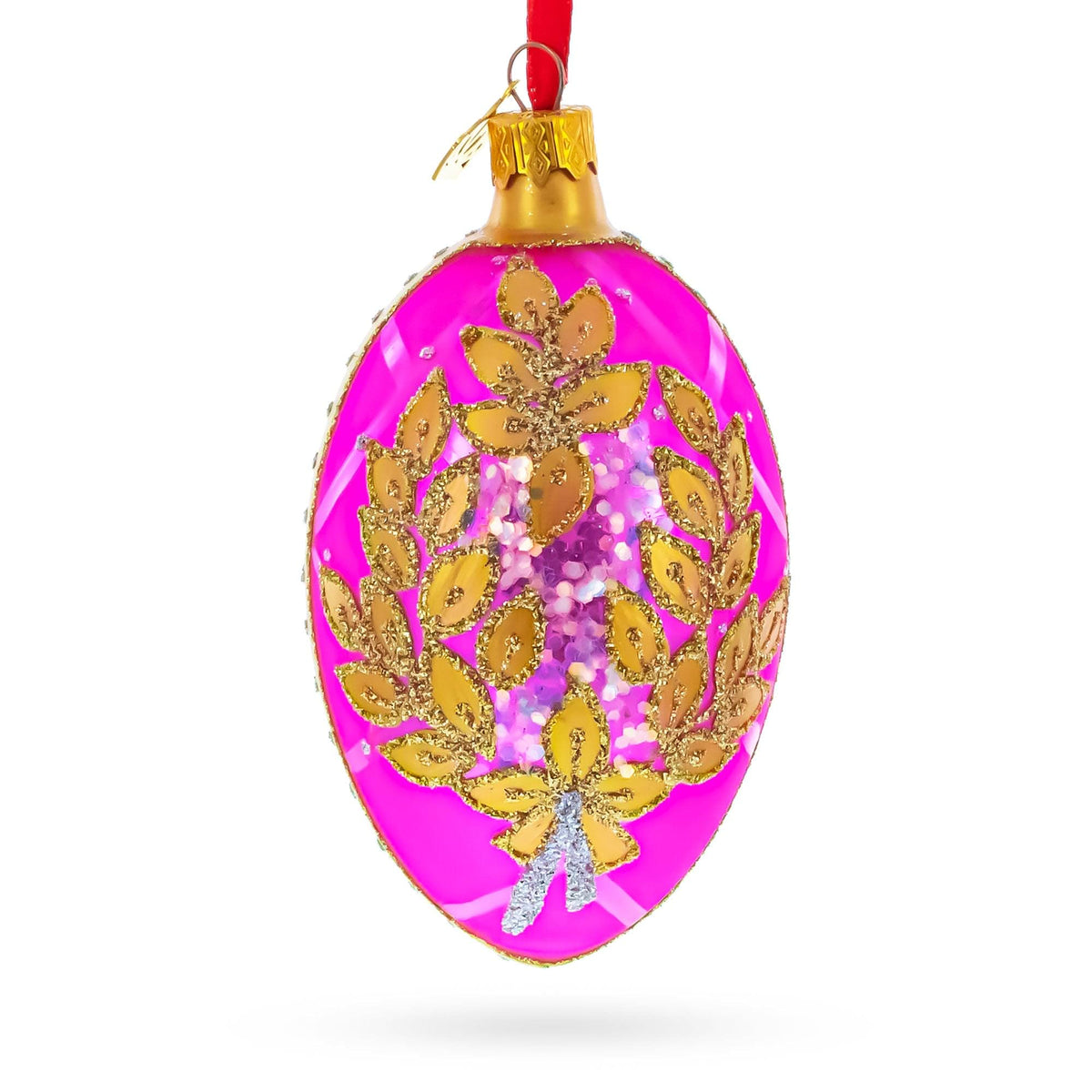 Golden Branches On Pink Glass Egg Ornament 4 Inches