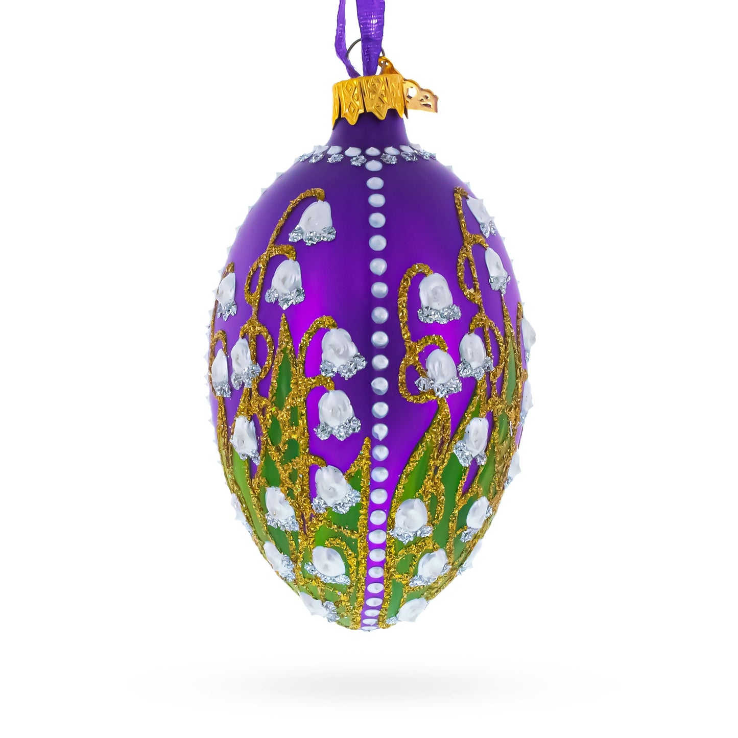 1898 Lilies Of The Valley In Purple Royal Egg Glass Ornament 4 Inches
