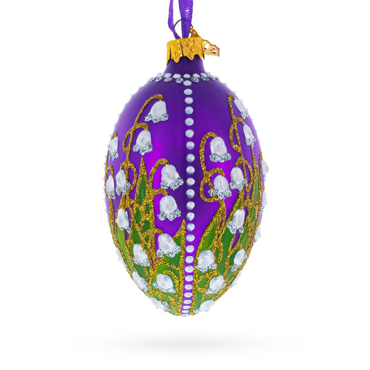 1898 Lilies Of The Valley In Purple Royal Egg Glass Ornament 4 Inches