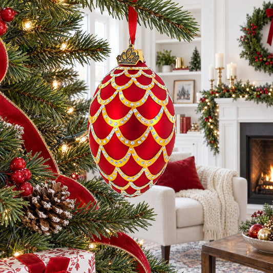 1900 Pine Cone In Red Royal Egg Glass Ornament 4 Inches