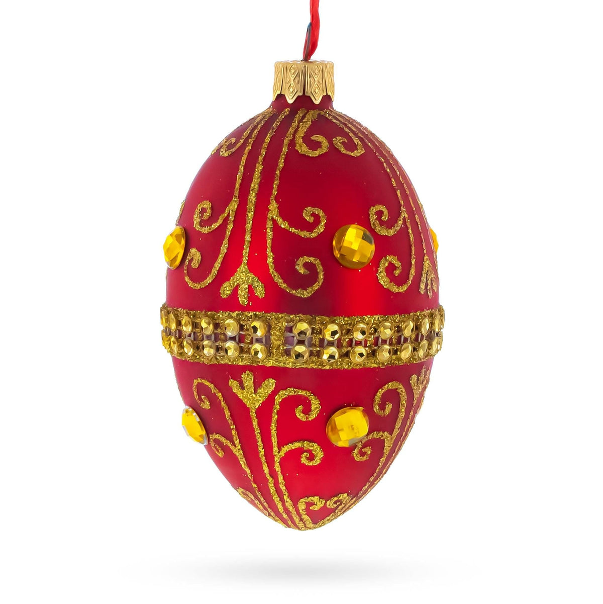 Jeweled Red Glass Egg Ornament 4 Inches