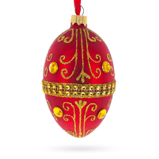Jeweled Red Glass Egg Ornament 4 Inches
