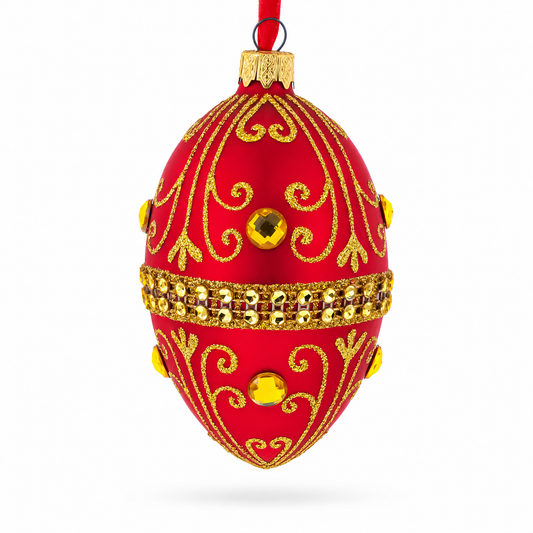 Jeweled Red Glass Egg Ornament 4 Inches