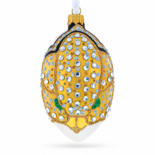 Louis-Francois Designer Jeweled Panther Glass Egg Christmas Ornament 4 Inches
